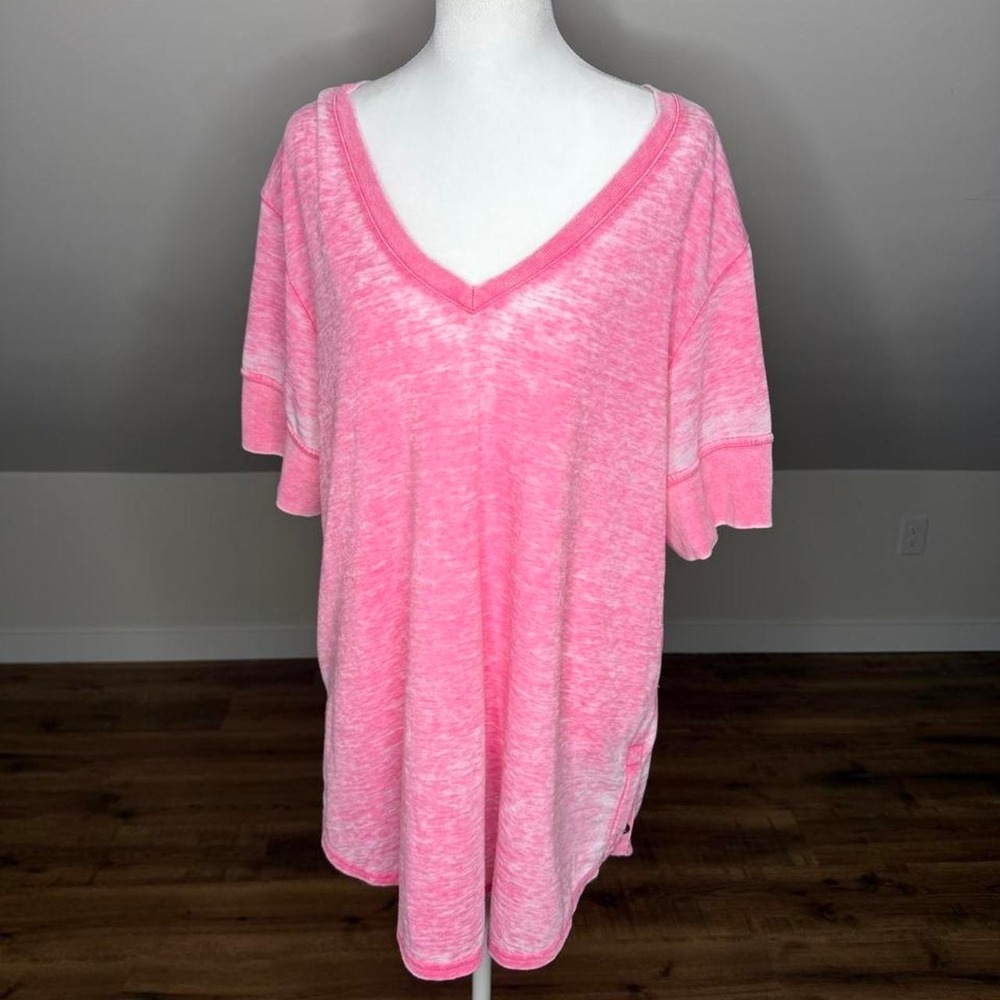 Jane & Delaney Pink Burnout Oversized V-Neck Tunic Tee Boho 1X
